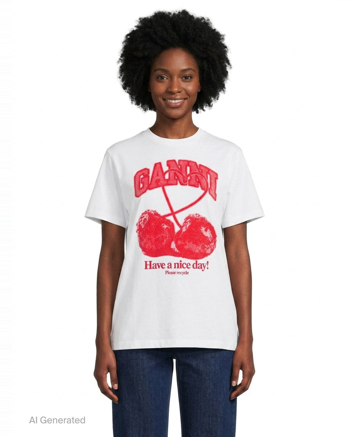 Cherry Graphic Cotton Tee | Ganni | Club21 - front