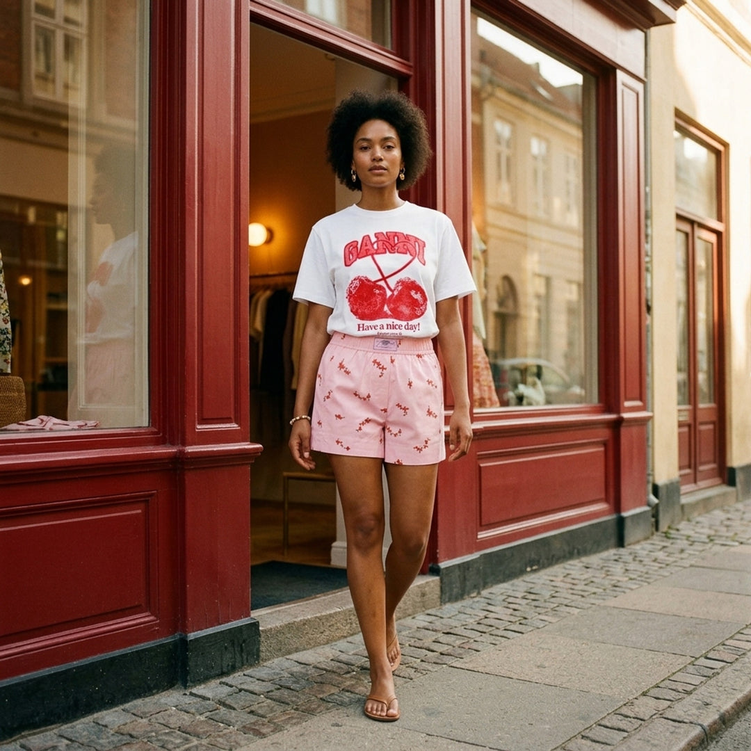 Cherry Graphic Cotton Tee | Ganni | Club21 - lifestyle