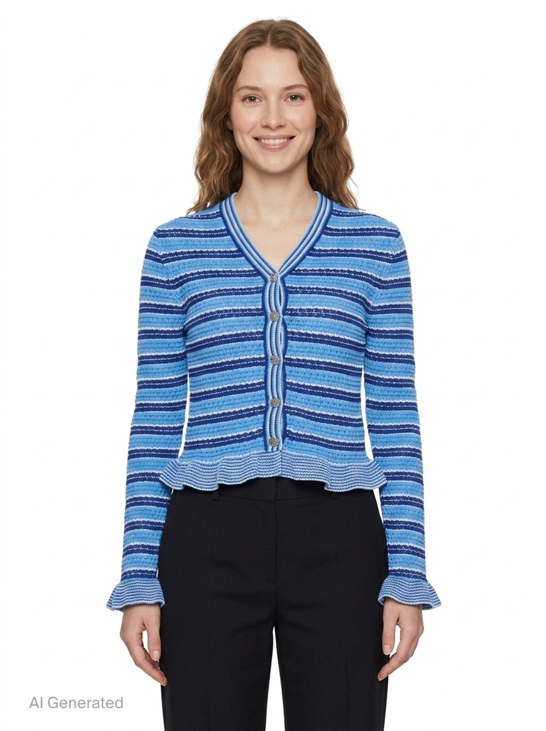 Cotton Pointelle Stripe Cardigan | Ganni | Club21 - front