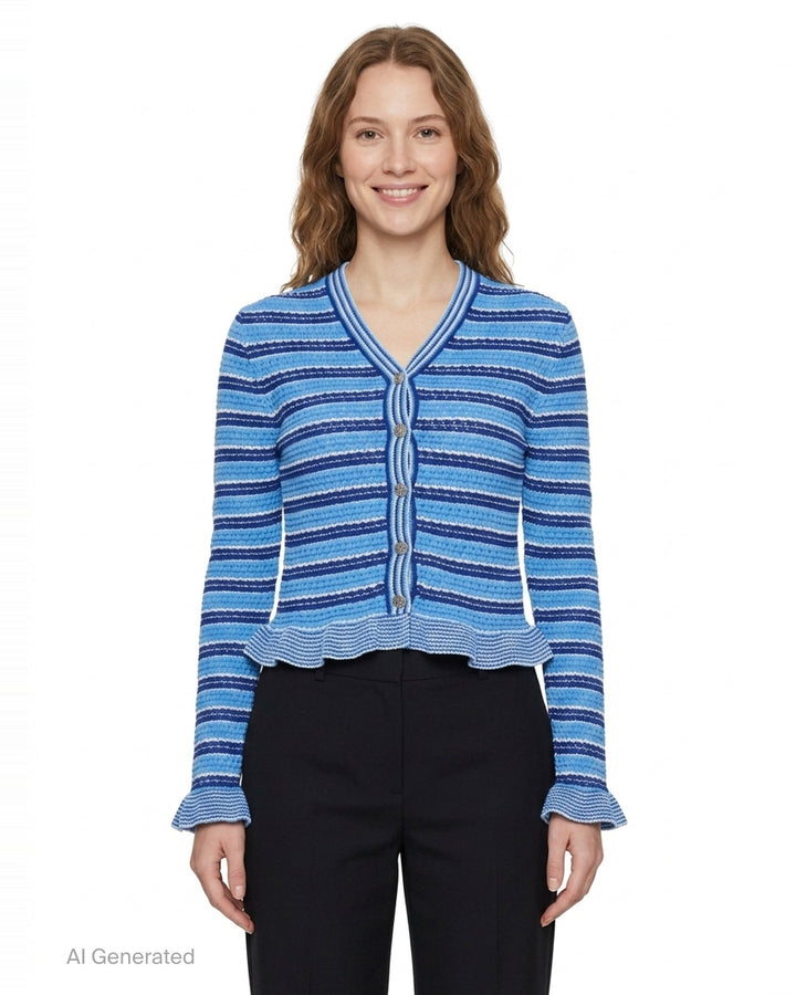 Cotton Pointelle Stripe Cardigan | Ganni | Club21 - front