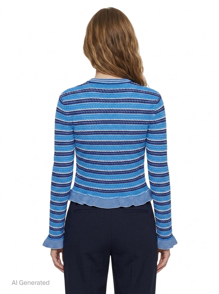 Cotton Pointelle Stripe Cardigan | Ganni | Club21 - back