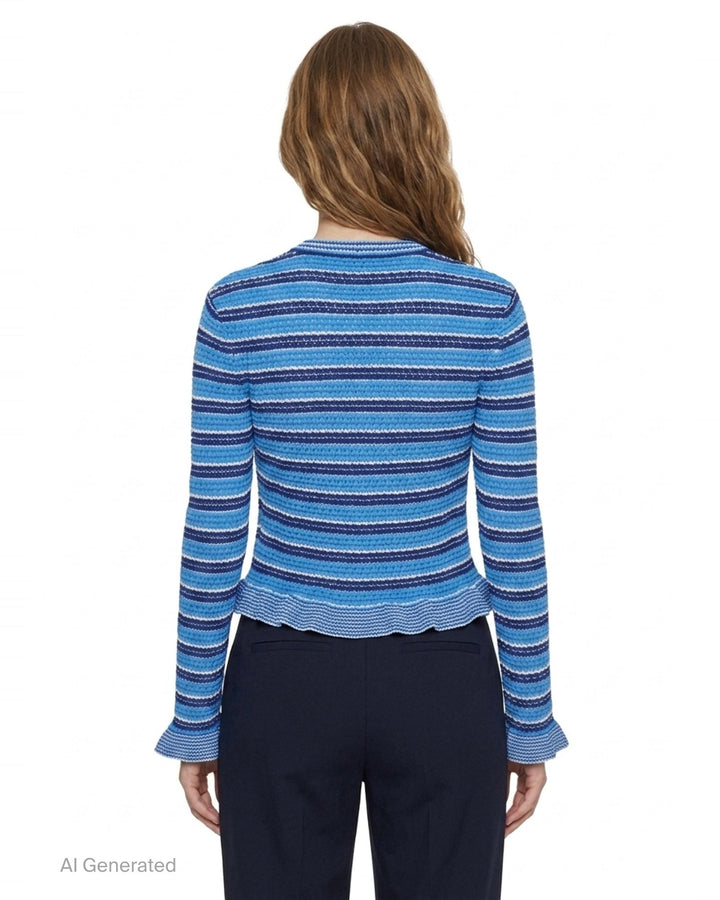 Cotton Pointelle Stripe Cardigan | Ganni | Club21 - back