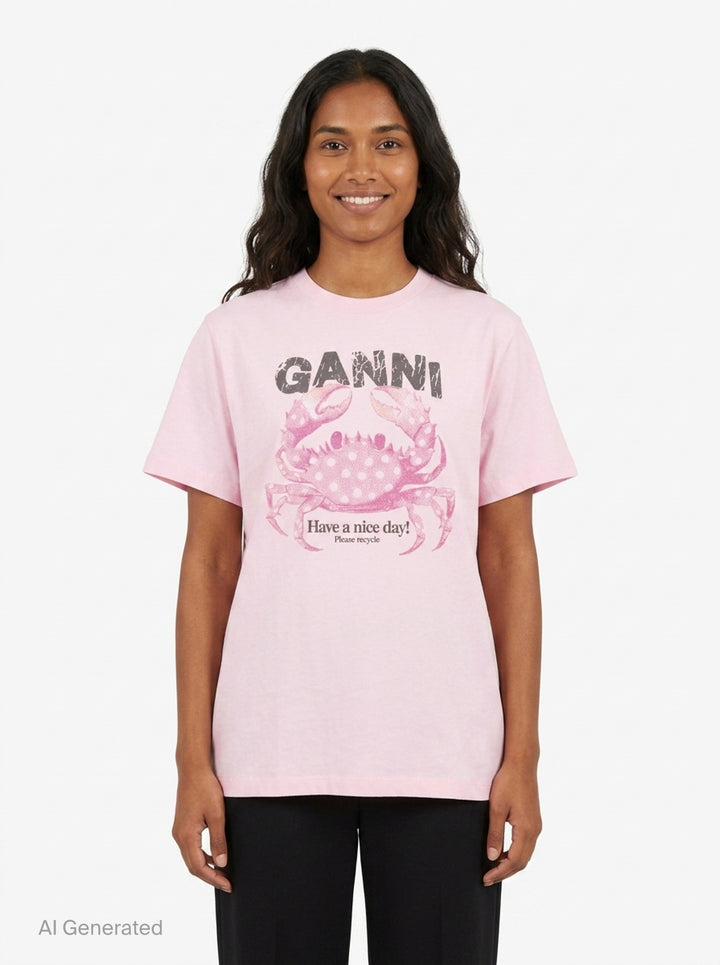 Crab Graphic Cotton Jersey Tee | Ganni | Club21 - front