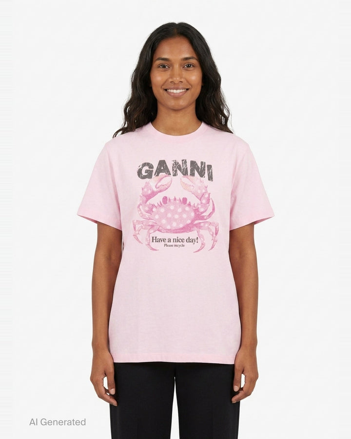 Crab Graphic Cotton Jersey Tee | Ganni | Club21 - front