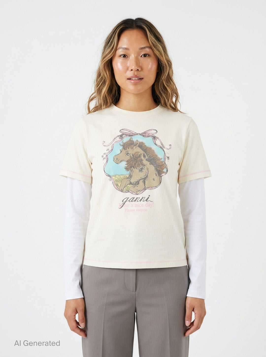 Heavy Stretch Cotton Layered Tee | Ganni | Club21 - front