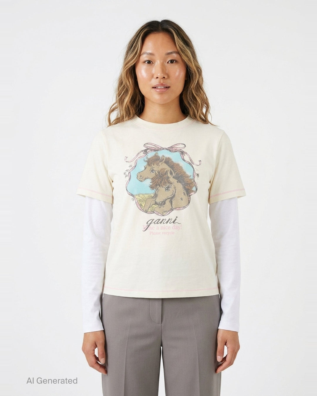 Heavy Stretch Cotton Layered Tee | Ganni | Club21 - front