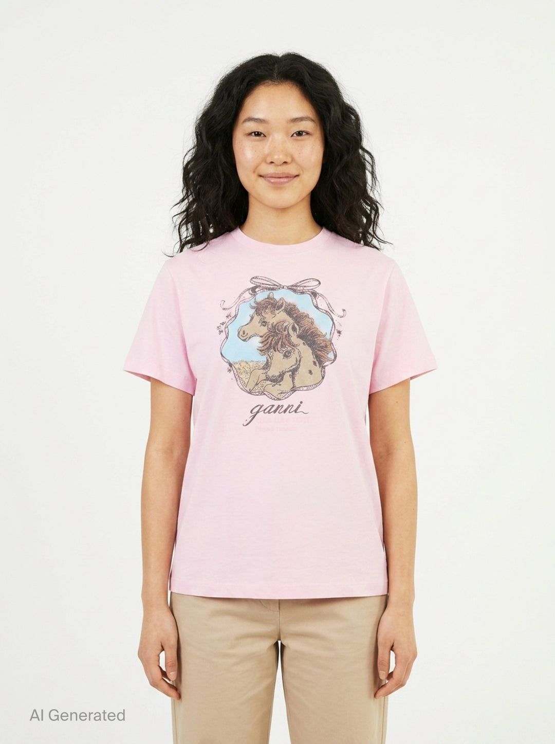 Horse Graphic Cotton Jersey Tee | Ganni | Club21 - front