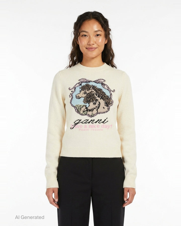 Horse Graphic Wool Sweater | Ganni | Club21 - front