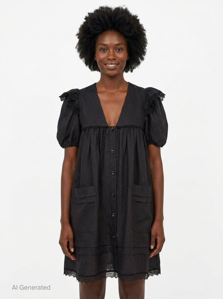 Light Linen Angel Mini Dress | Ganni | Club21 - front