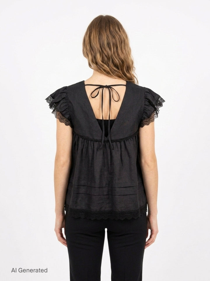 Light Linen Angel Sleeve Blouse | Ganni | Club21 - back