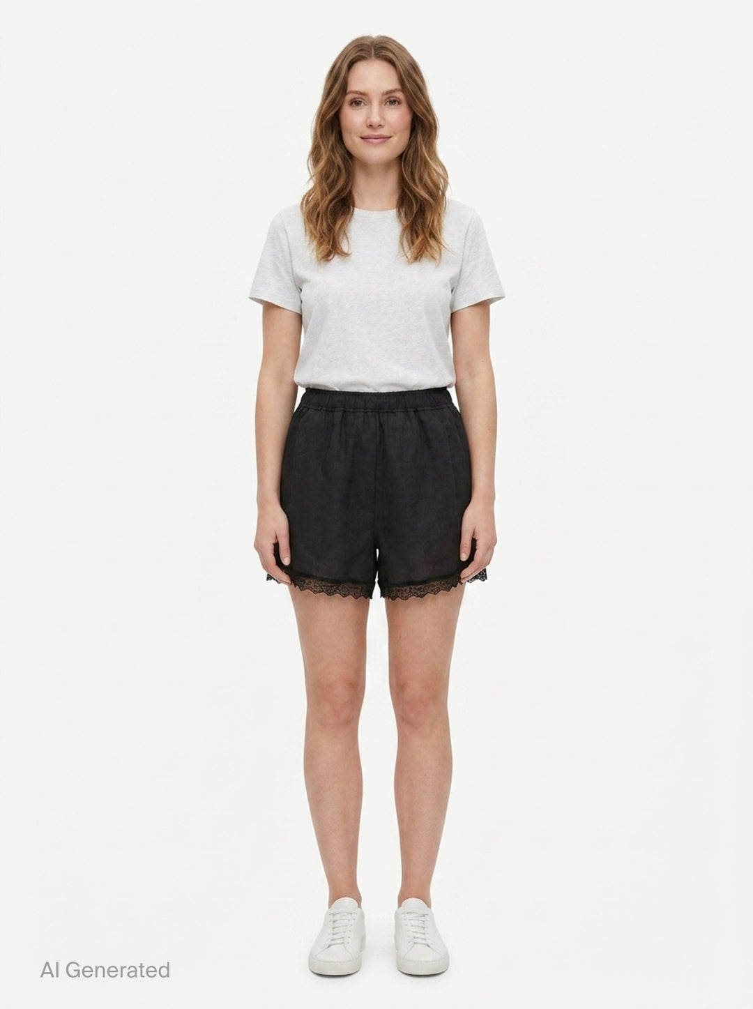 Light Linen Lace Hem Shorts | Ganni | Club21 - front