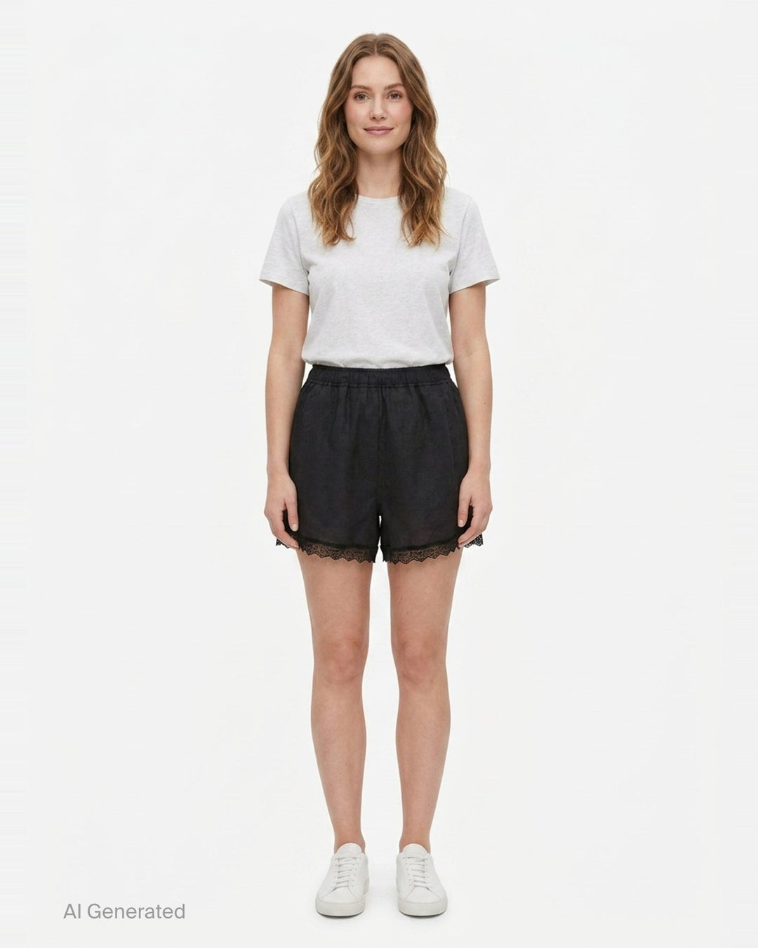 Light Linen Lace Hem Shorts | Ganni | Club21 - front