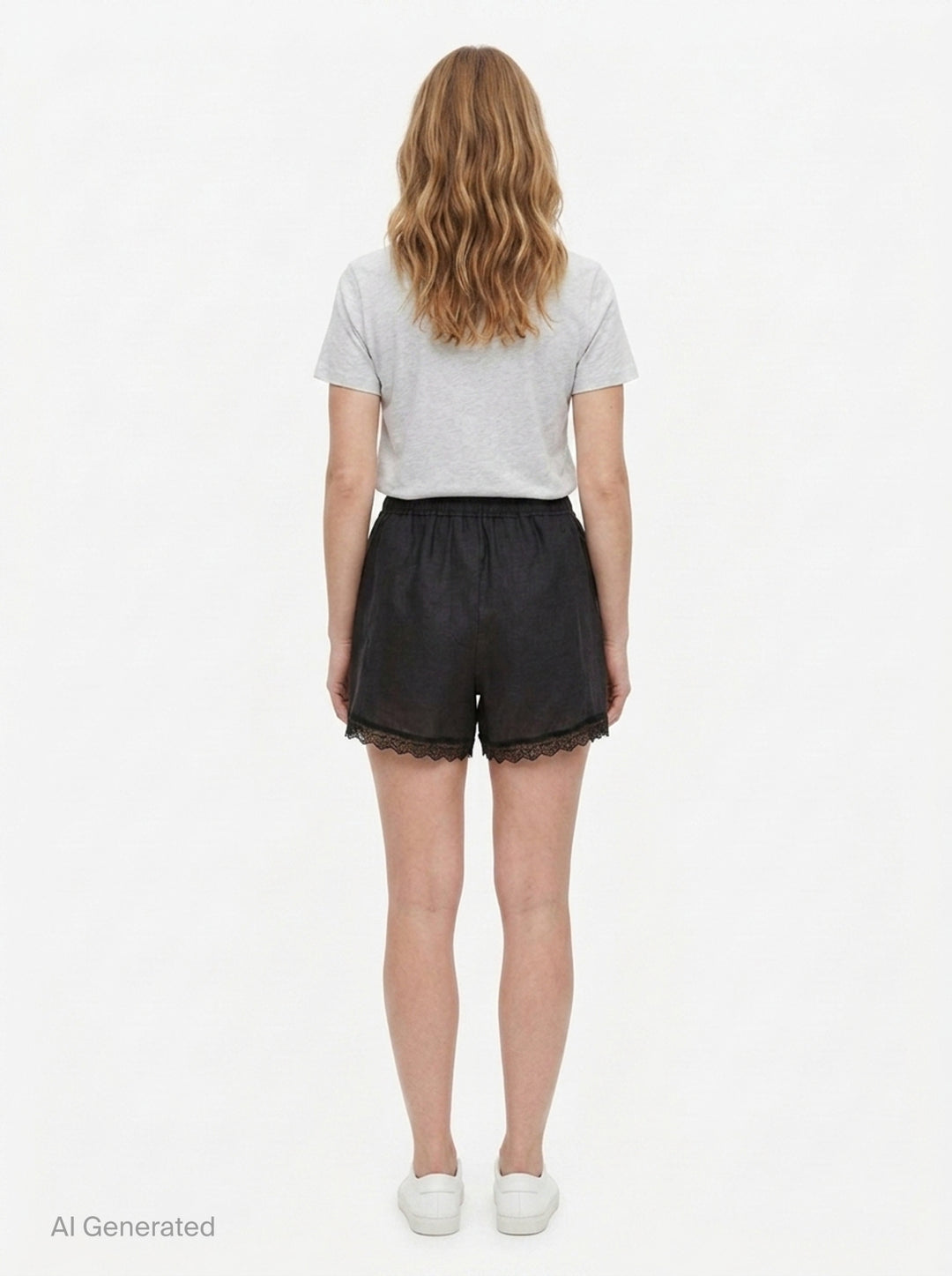 Light Linen Lace Hem Shorts | Ganni | Club21 - back