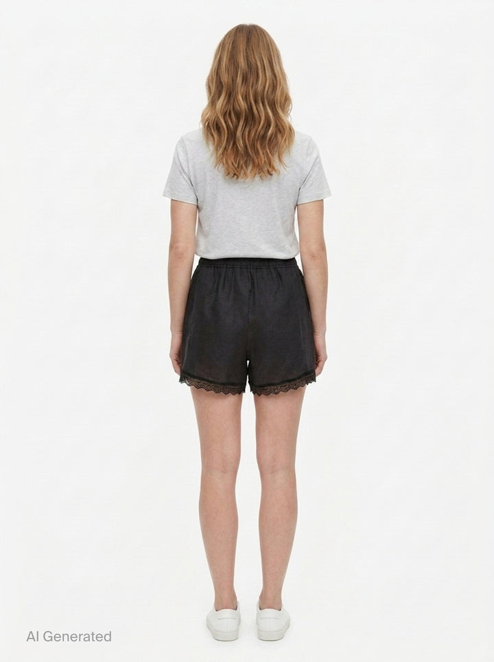 Light Linen Lace Hem Shorts | Ganni | Club21 - back