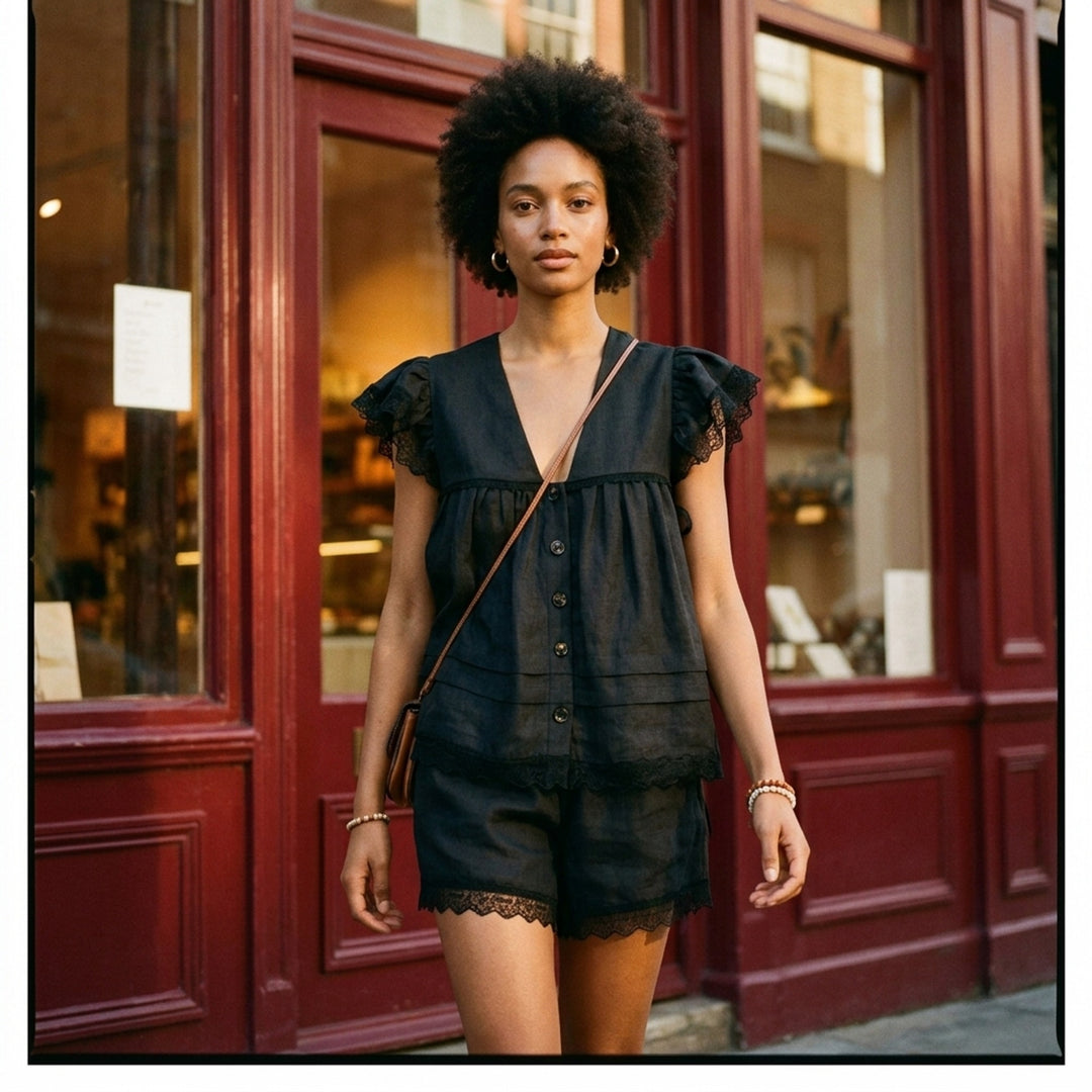 Light Linen Lace Hem Shorts | Ganni | Club21 - lifestyle