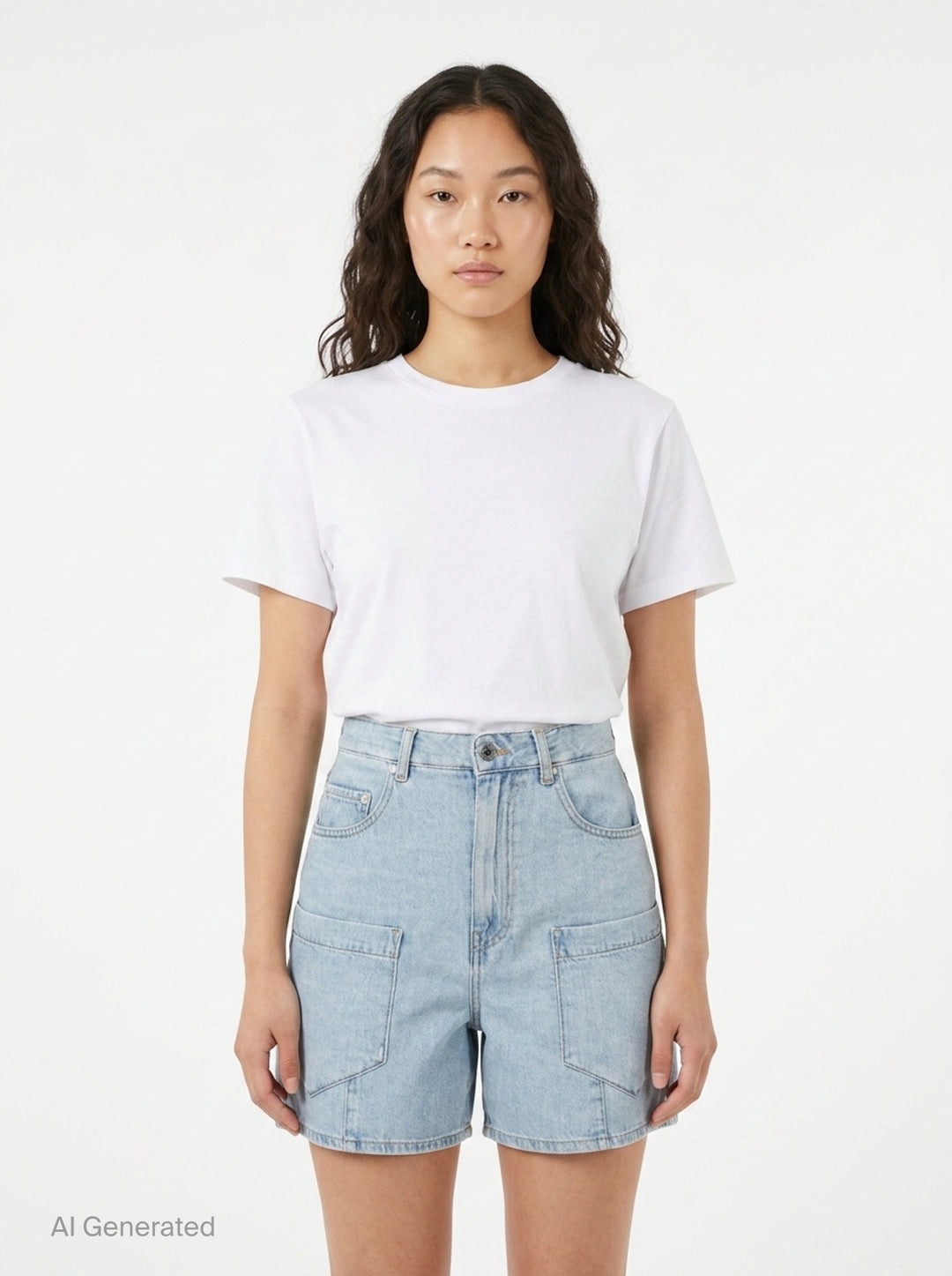 Lightweight Denim Baggy Cargo Shorts | Ganni | Club21 - front
