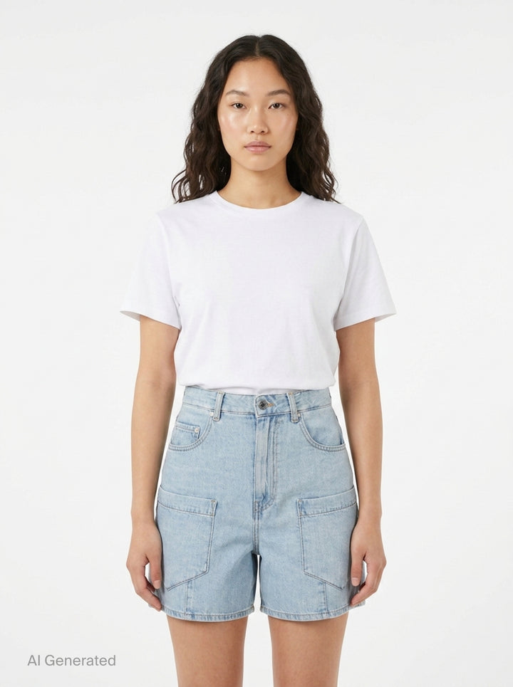 Lightweight Denim Baggy Cargo Shorts | Ganni | Club21 - front
