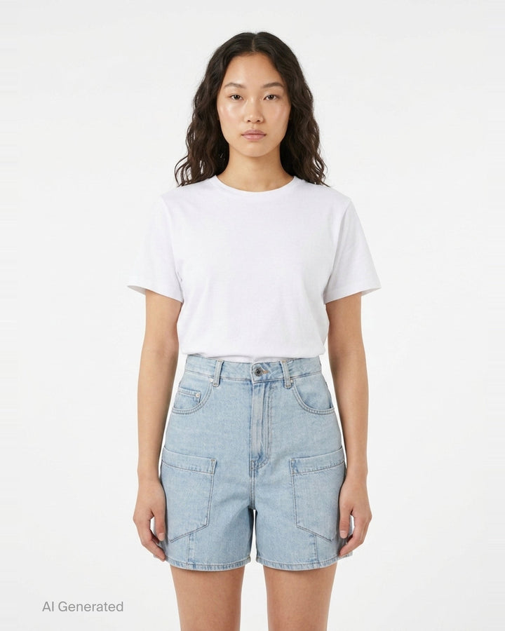 Lightweight Denim Baggy Cargo Shorts | Ganni | Club21 - front
