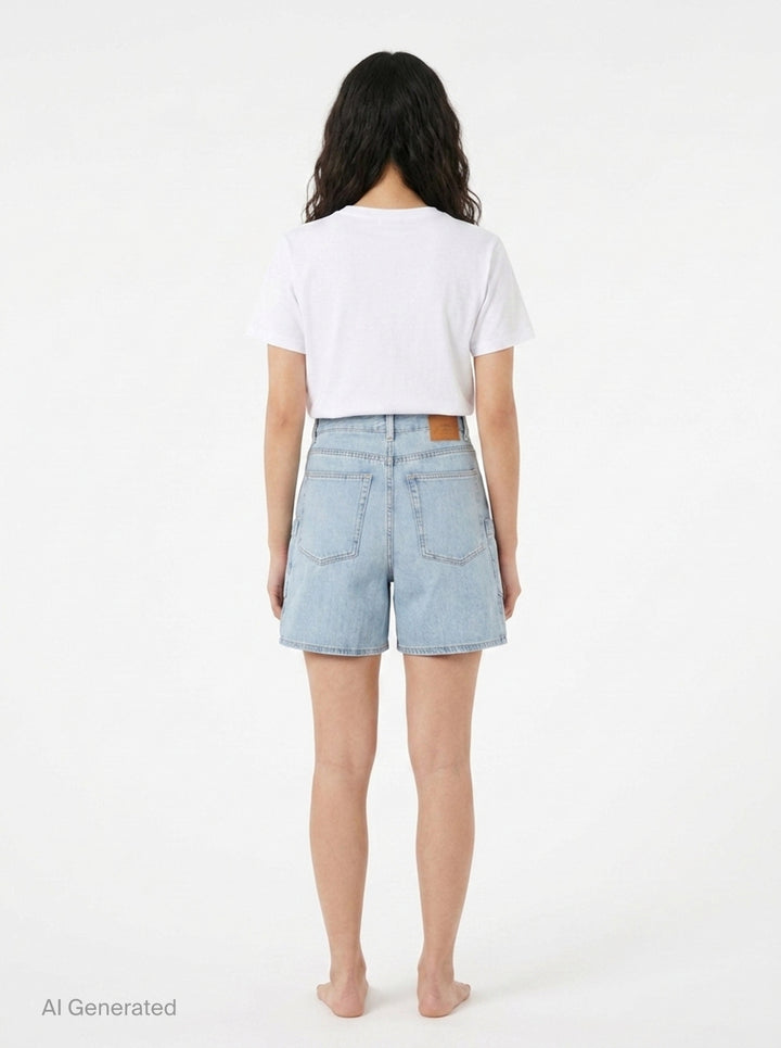 Lightweight Denim Baggy Cargo Shorts | Ganni | Club21 - back