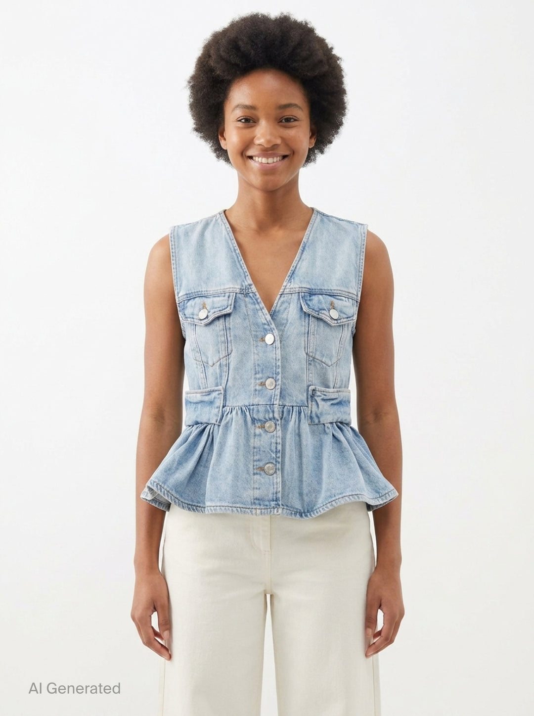 Lightweight Denim Peplum Vest | Ganni | Club21 - front
