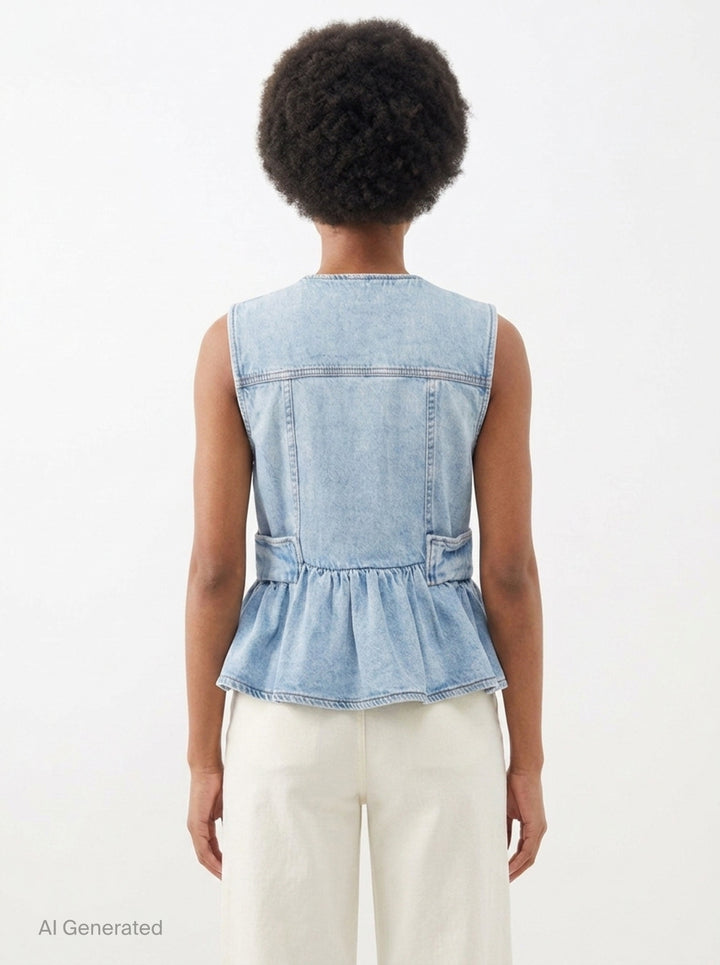 Lightweight Denim Peplum Vest | Ganni | Club21 - back