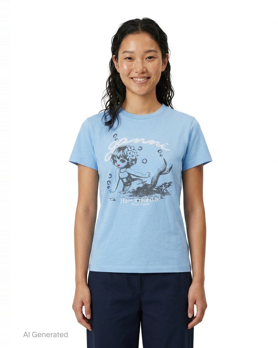 Mermaid Baby Fit Jersey Tee | Ganni | Club21 - front