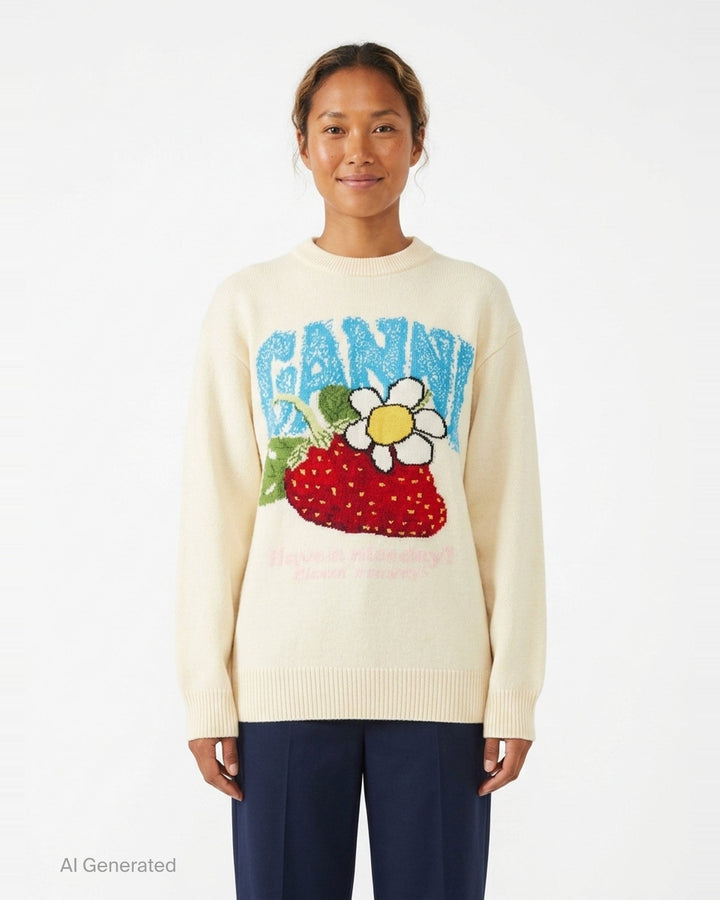 Oversized Graphic Wool Mix Sweater | Ganni | Club21 - front