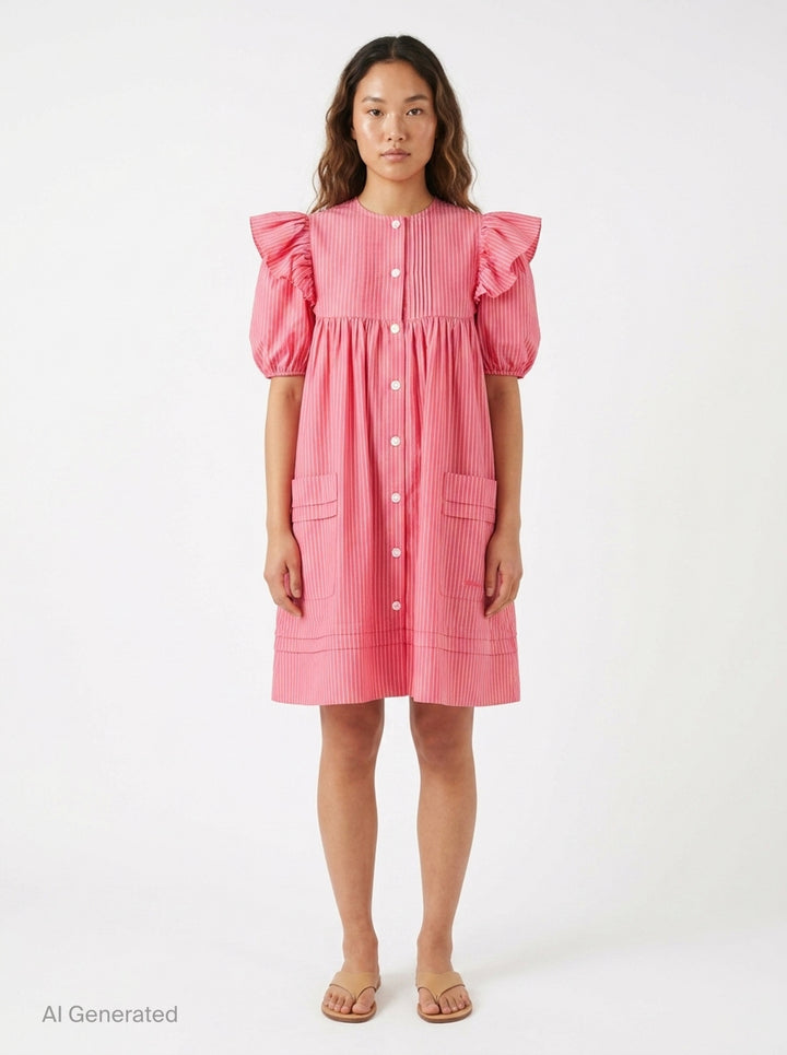 Oxford Stripe Angel Mini Dress | Ganni | Club21 - front