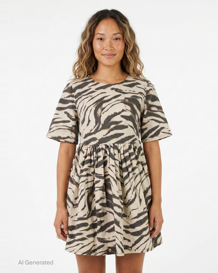 Printed Denim Puff Mini Dress | Ganni | Club21 - front
