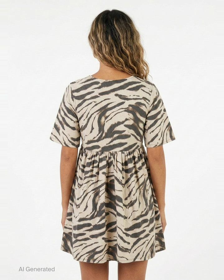 Printed Denim Puff Mini Dress | Ganni | Club21 - back