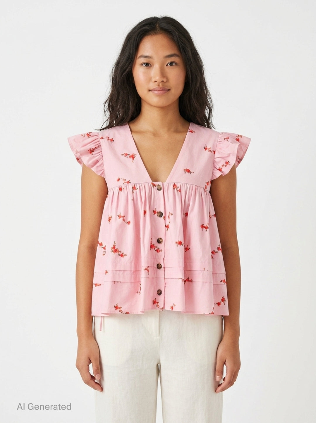 Printed Stretch Cotton Angel Top | Ganni | Club21 - front