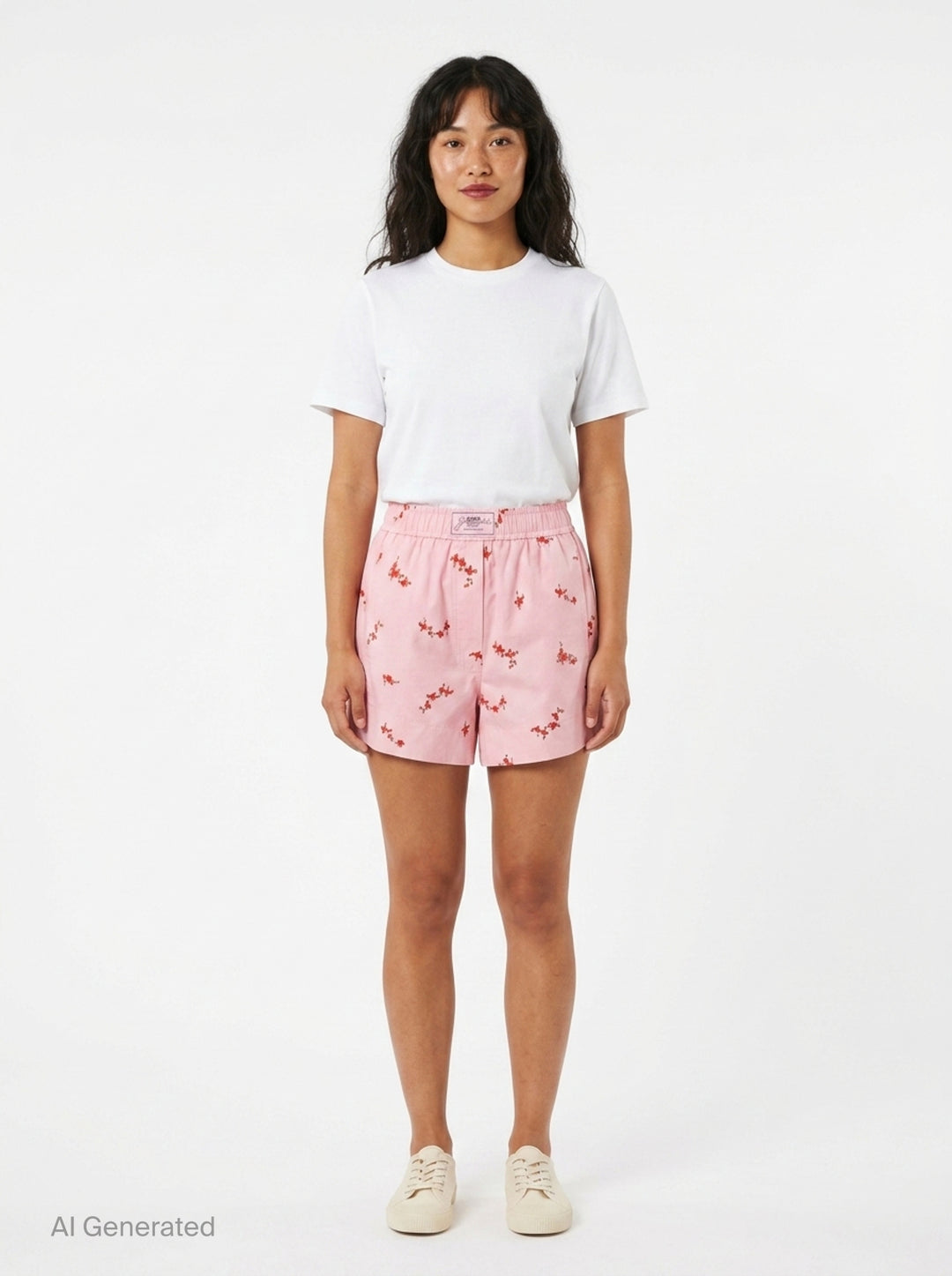 Printed Stretch Cotton Shorts | Ganni | Club21 - front