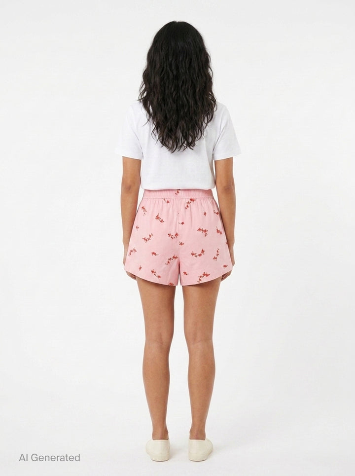 Printed Stretch Cotton Shorts | Ganni | Club21 - back