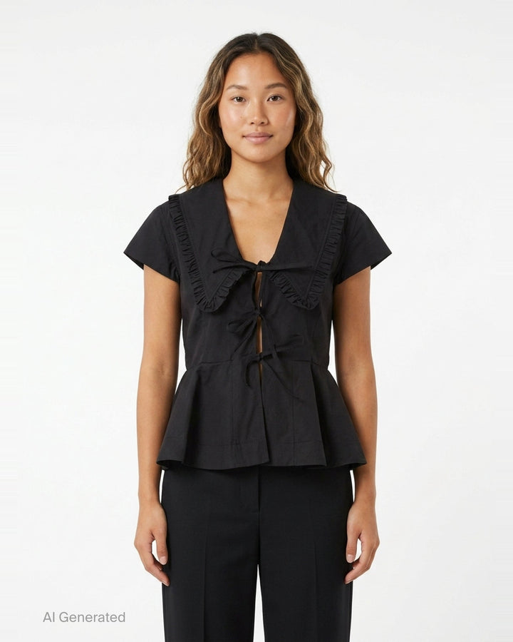 Regenerative Cotton Poplin Blouse | Ganni | Club21 - front