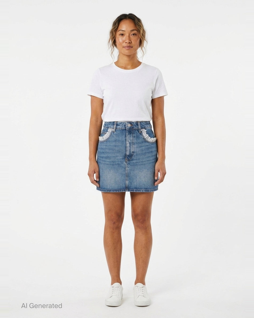 Rigid Denim Lace Mini Skirt | Ganni | Club21 - front