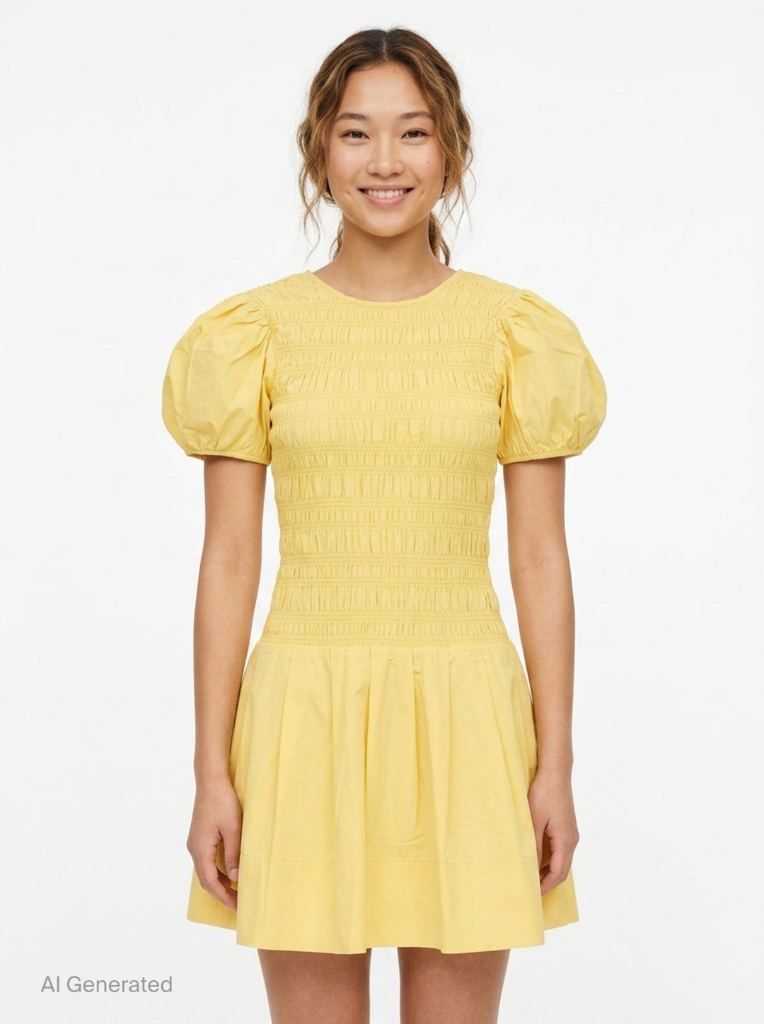 Smocked Cotton Mini Dress | Ganni | Club21 - front