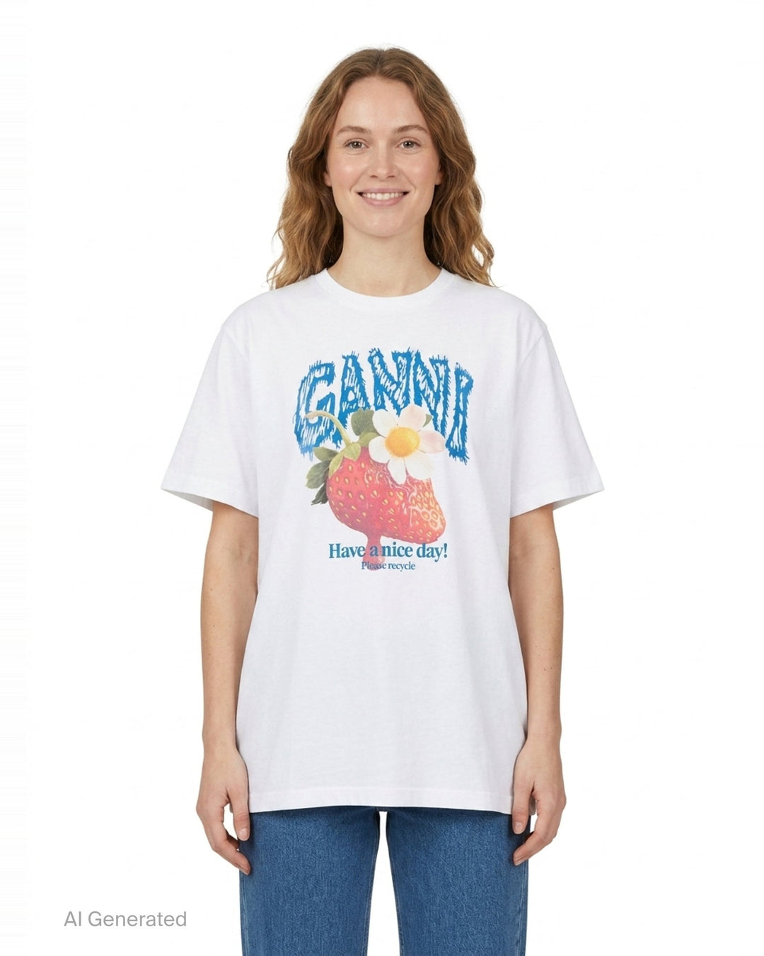 Strawberry Graphic Cotton Tee | Ganni | Club21 - front