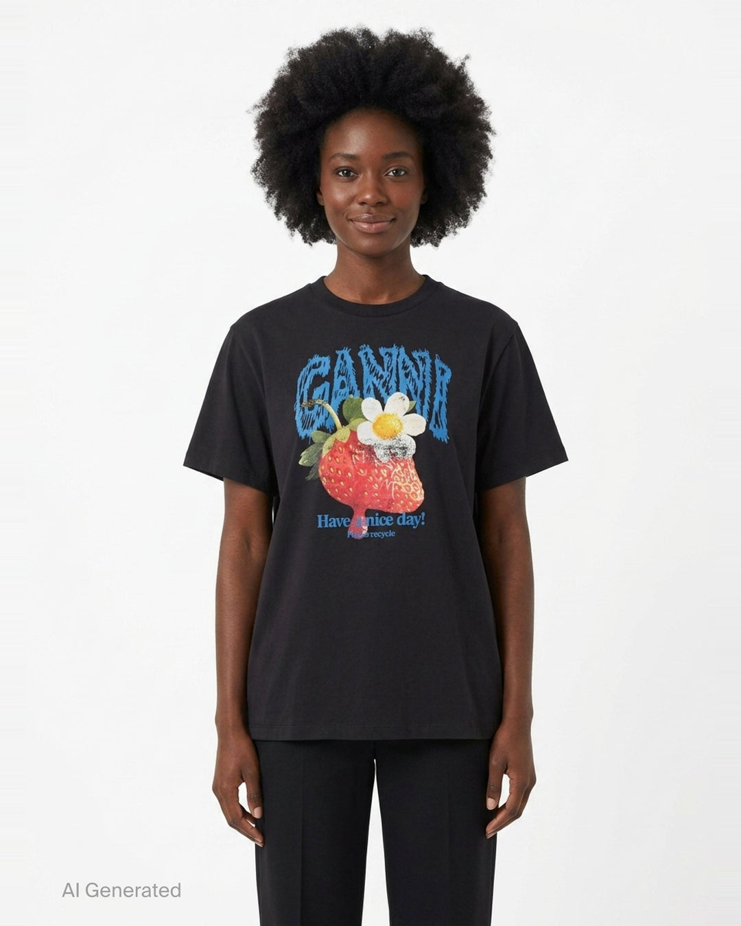 Strawberry Graphic Jersey Tee | Ganni | Club21 - front