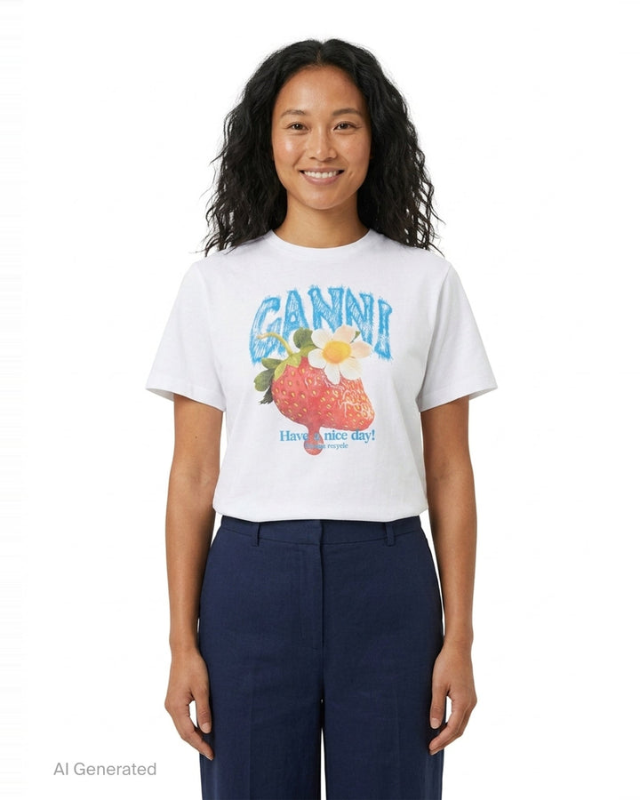 Strawberry Jersey Tee | Ganni | Club21 - front