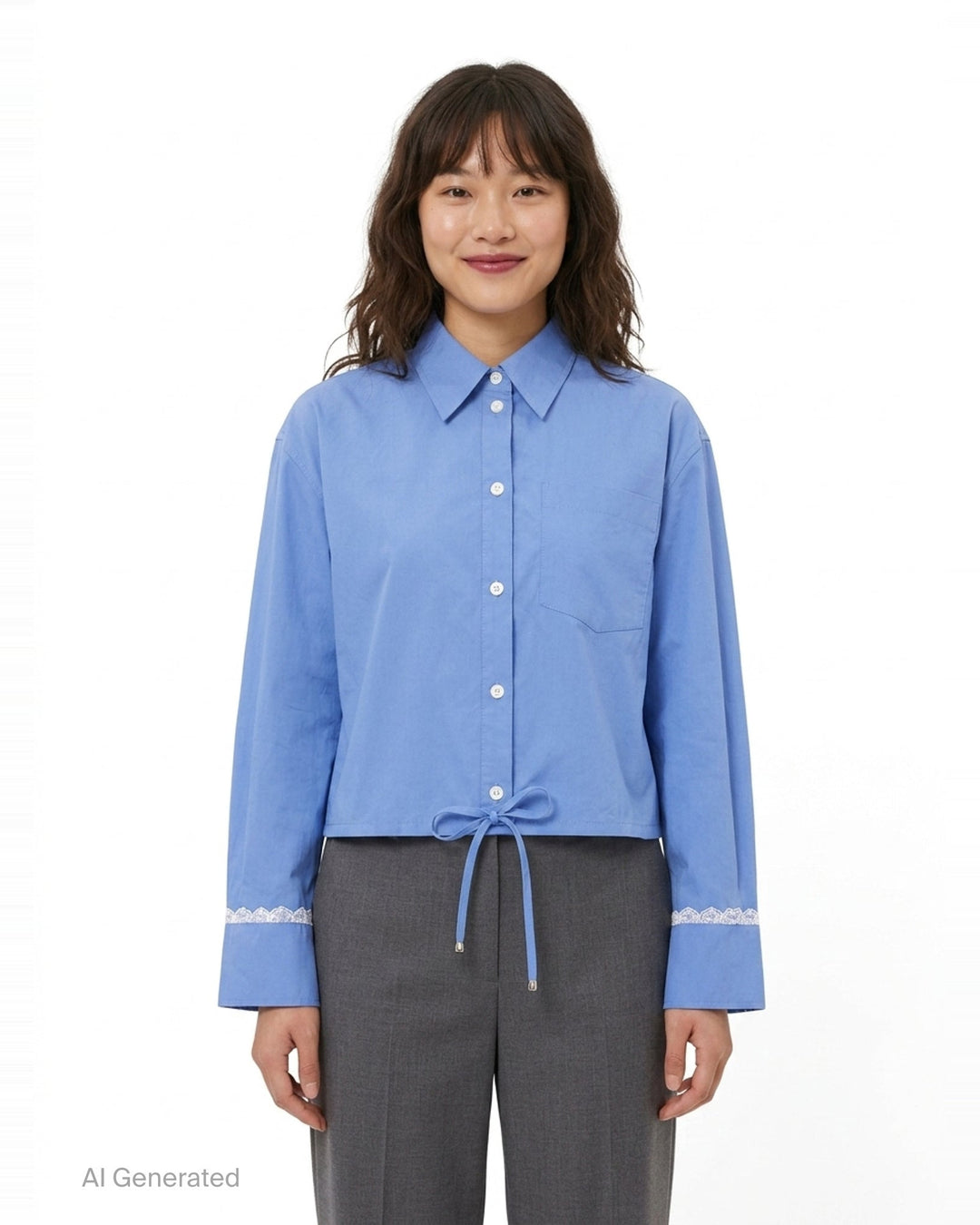 Stretch Cotton Cropped Shirt | Ganni | Club21 - front