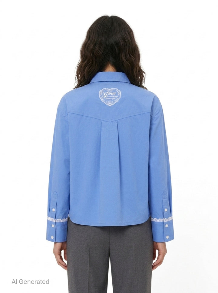 Stretch Cotton Cropped Shirt | Ganni | Club21 - back