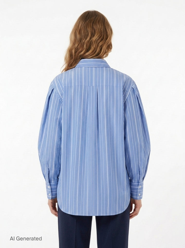 Stripe Cotton Pleated Sleeve Shirt | Ganni | Club21 - back