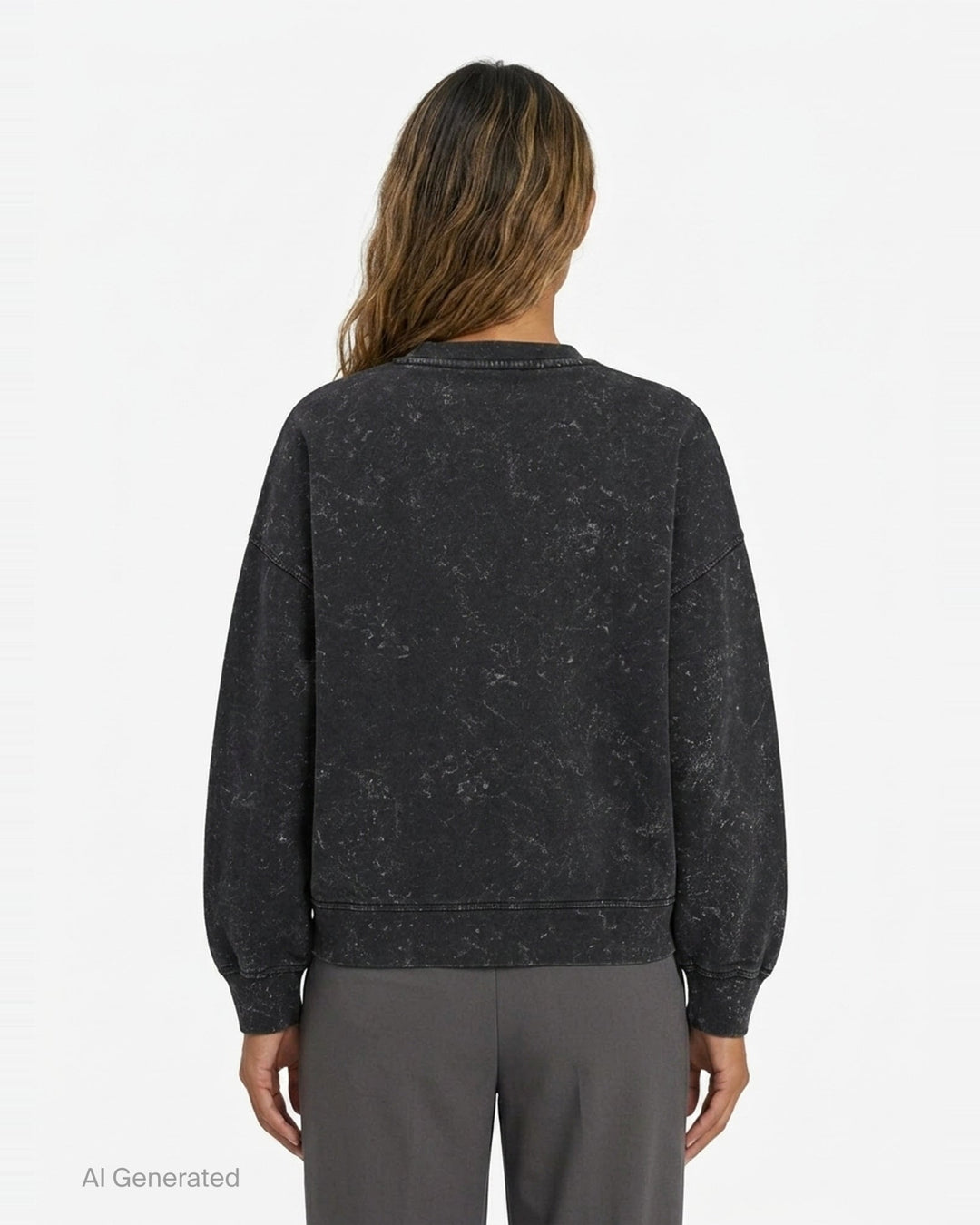 Ganni Teddy Forest Crewneck Sweatshirt in acid-washed black with dripping orange Ganni lettering and teddy bear mascot graphic on the front - back