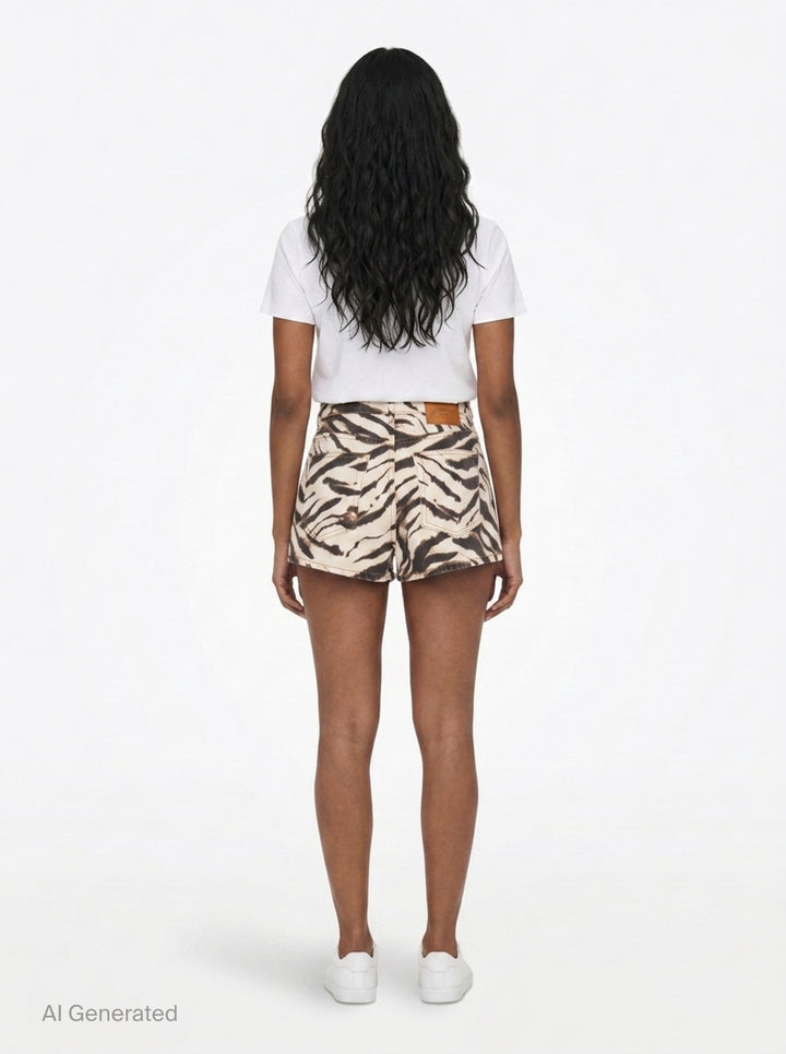 Tiger Print Denim Shorts | Ganni | Club21 - back