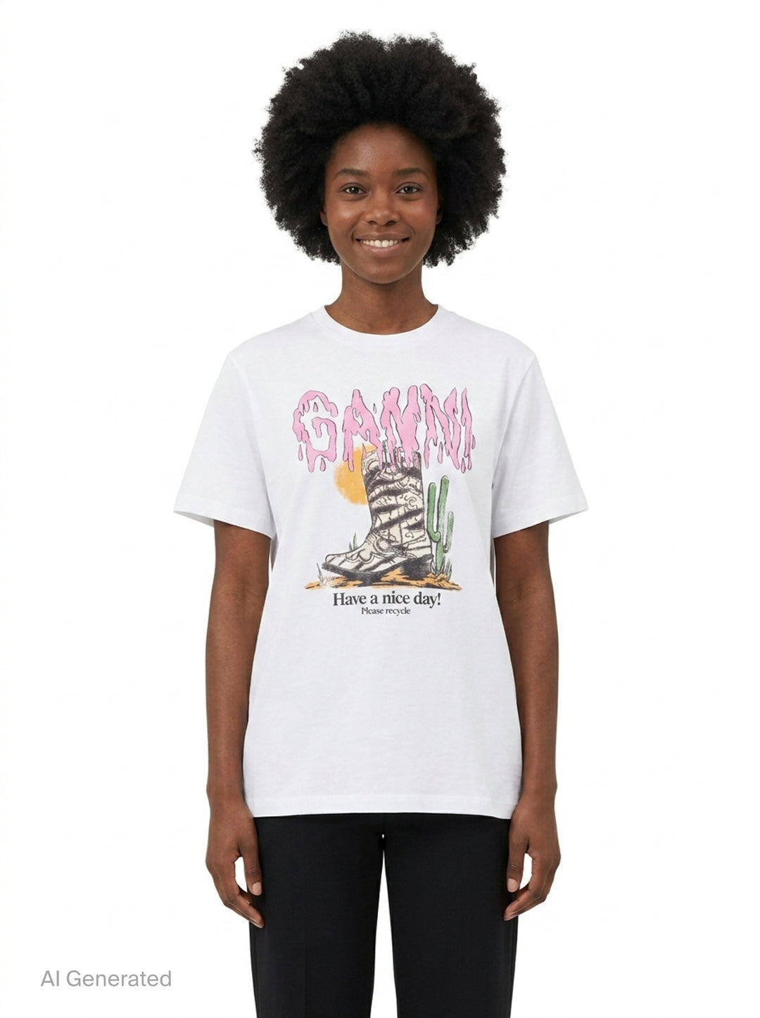 Western Zebra Boot Graphic Tee | Ganni | Club21 - front