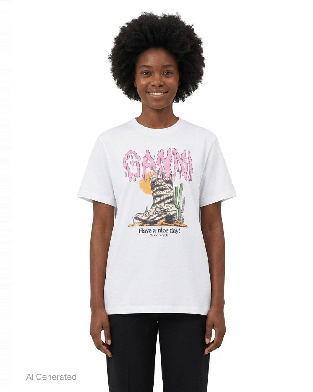 Western Zebra Boot Graphic Tee | Ganni | Club21 - front