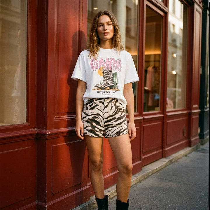 Western Zebra Boot Graphic Tee | Ganni | Club21 - lifestyle