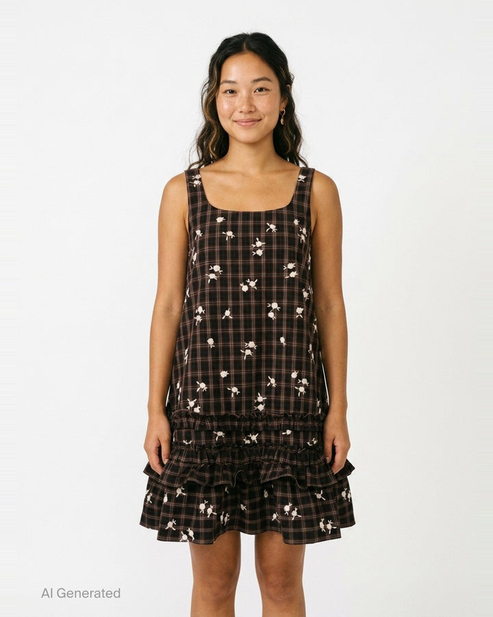 Yarn Dyed Check Mini Dress | Ganni | Club21 - front
