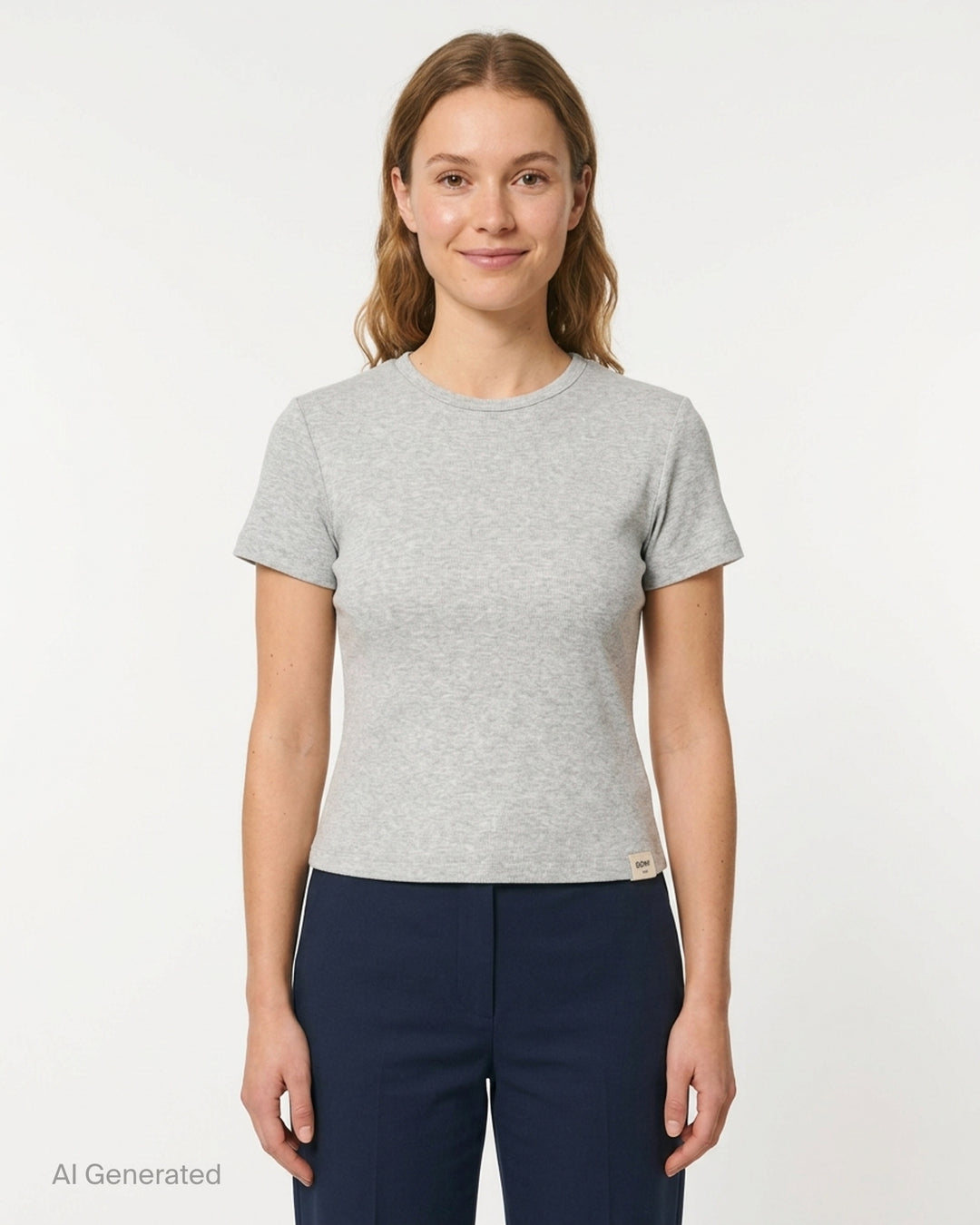 Glowny Classic Baby Tee in black — slim-fit cropped silhouette with a ribbed crew neck, short sleeves, and a woven Glowny label at the hem - front
