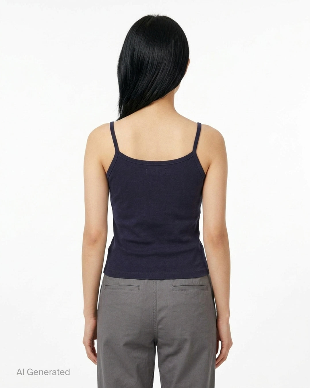 Glowny Classic Camisole in black — fine ribbed fabric, square neckline, thin straps, and woven brand label at the hem, shown on a flat lay against a white background - back